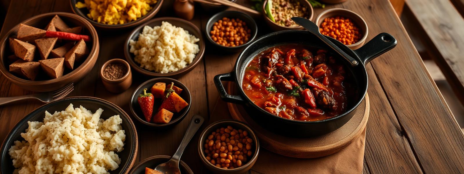 Traditional South African dishes on a wooden table